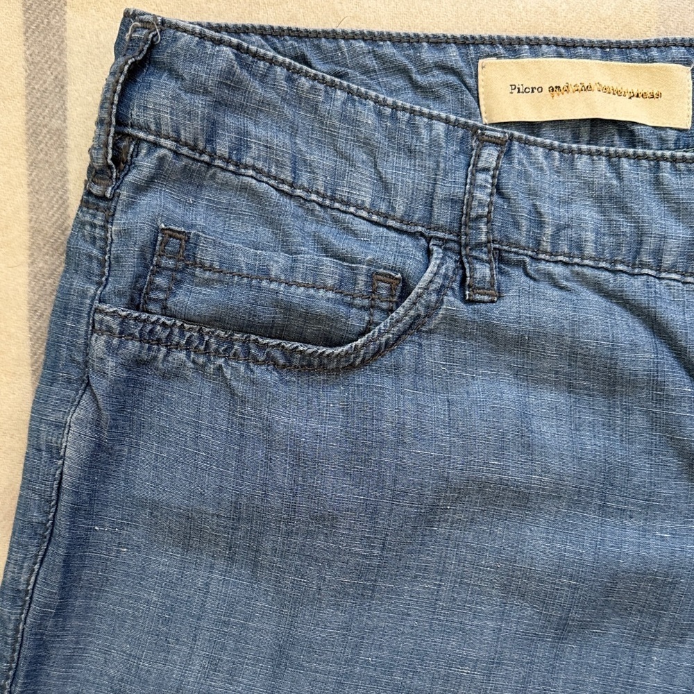 Pilcro Blue Tencel Linen Wide Leg Chambray Pants - Picture 8 of 14